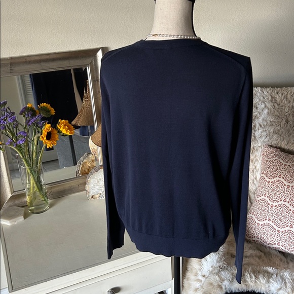 Ann Taylor Vtg navy blue cotton button down classic cardigan sweater L - Picture 6 of 11